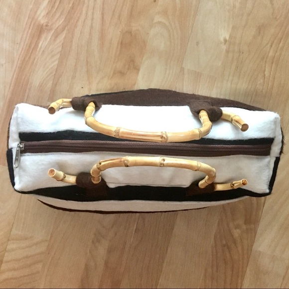 Soft Alpaca wool patchwork satchel bamboo handles - Picture 7 of 8